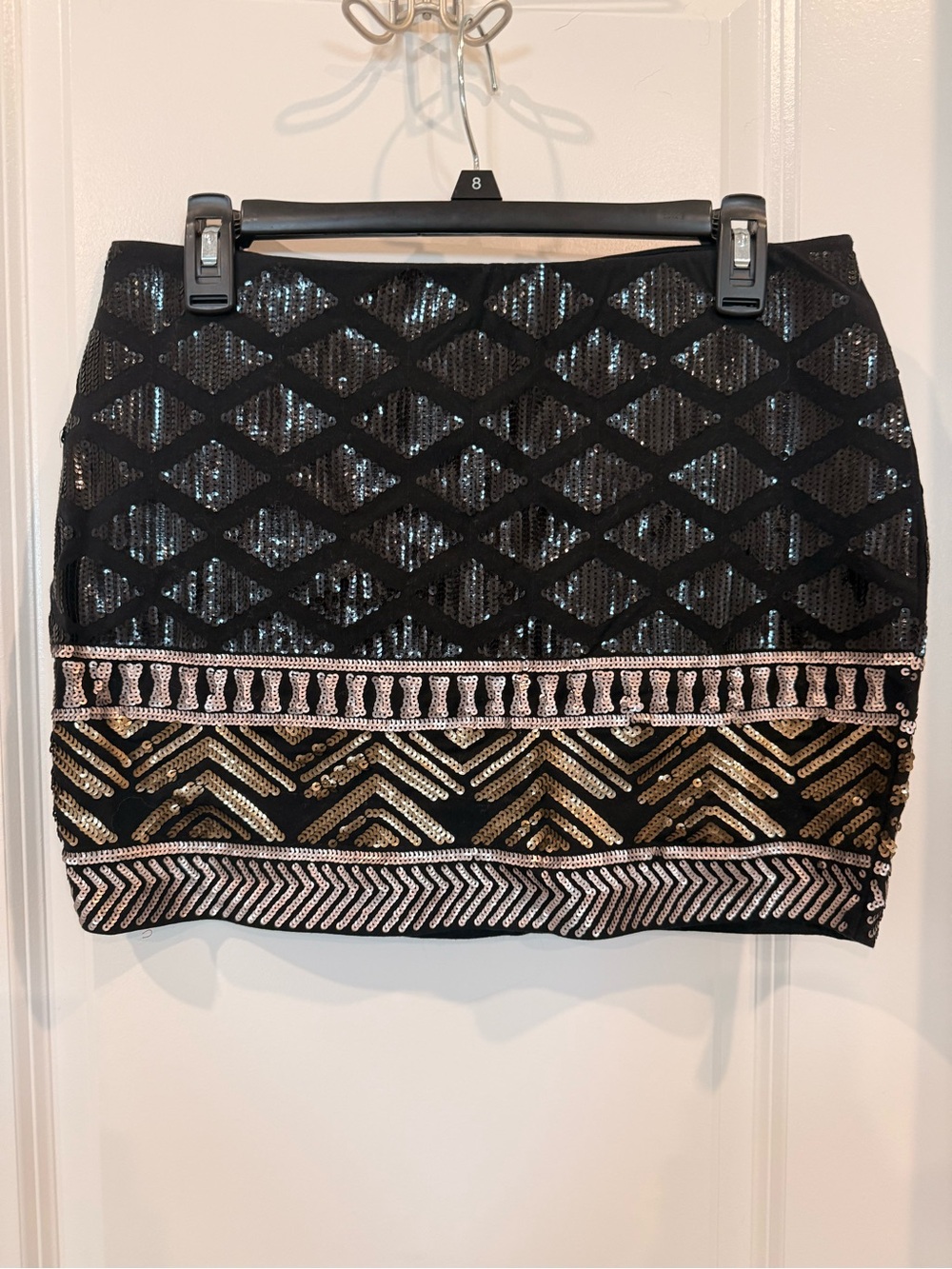 Black Sequin Embellished Mini Skirt with Gold Accent
